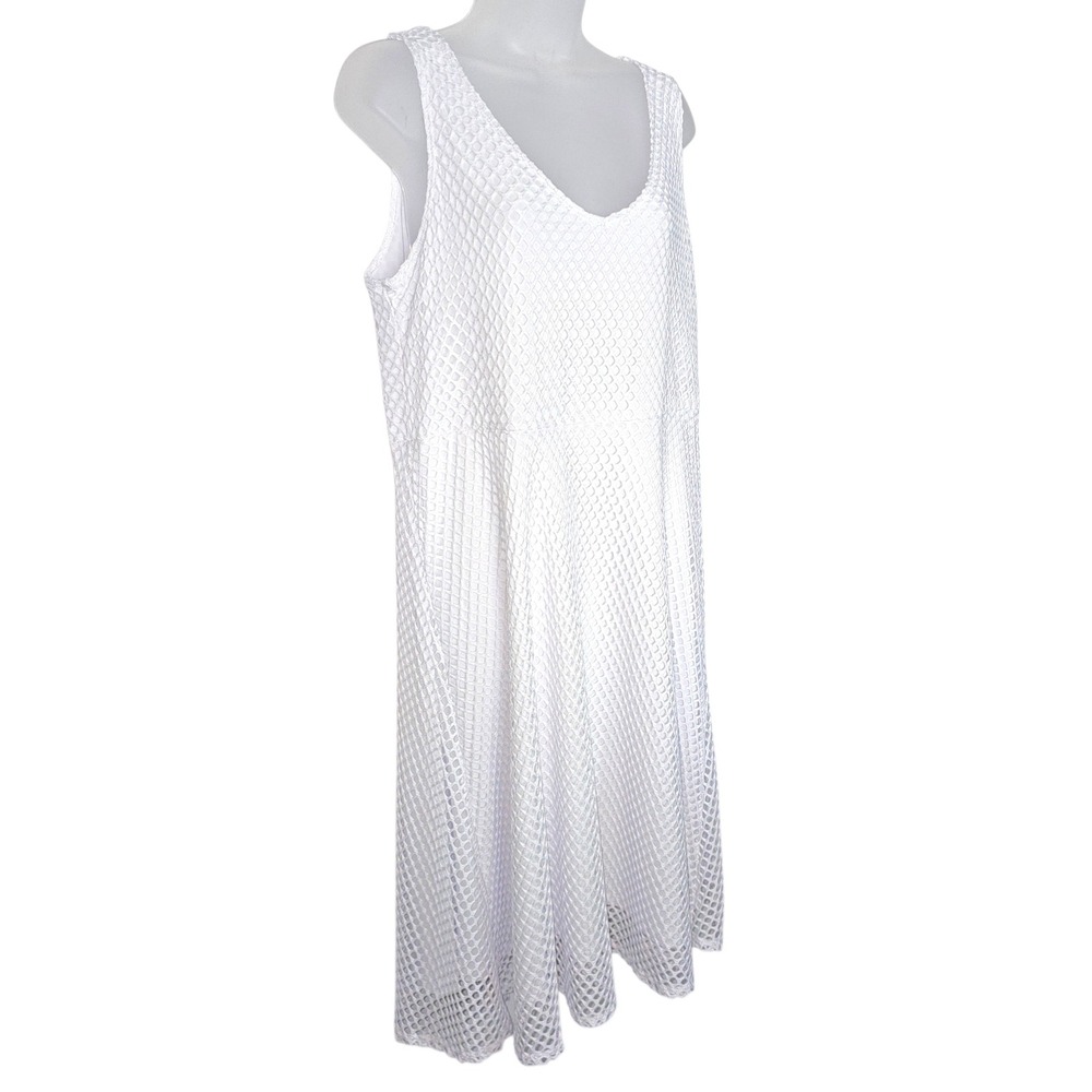 Slinky Brand Womens White Textured Mesh V-Neck Sleeveless A-Line Midi Dress L - Picture 4 of 8